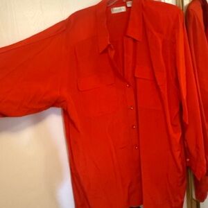 Liz Claiborne Vibrant Red Casual Button-Down Shirt w/ skirt set